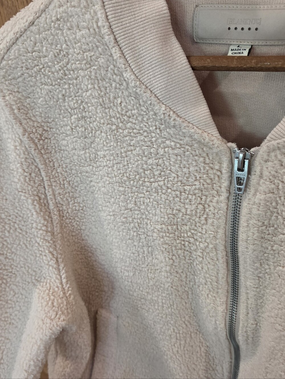BLANKNYC Sherpa Fleece Bomber Jacket Large Blush Pink Full Zip Cozy